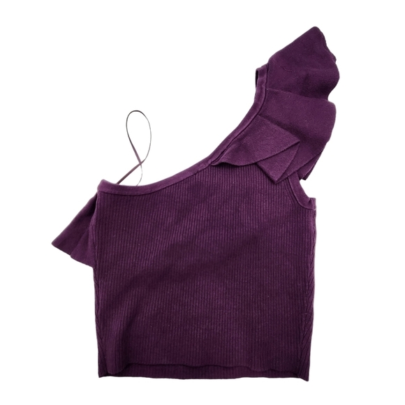 Express Women's Body Contour Ruffle One Shoulder Cropped Sweater Tank - S - Picture 2 of 6